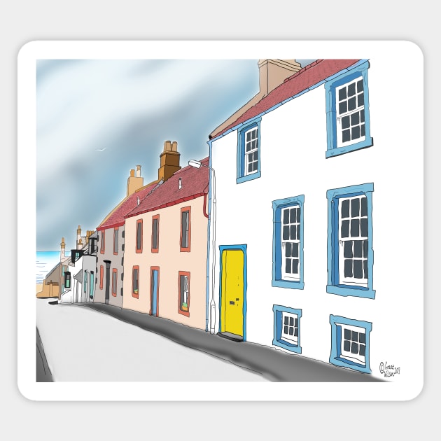 Elie: School Wynd. Line Drawing of Street in Fife, Scotland. Sticker by grantwilson